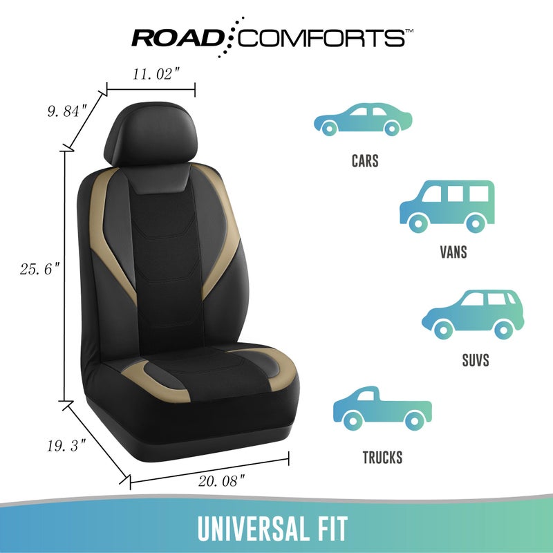 Road Comforts Car Seat Cover, Leather Mesh Front Seat Cover, Universal Fit for Most Cars, SUVs, Trucks, and Vans, Airbag Compatible - Beige - Image 5