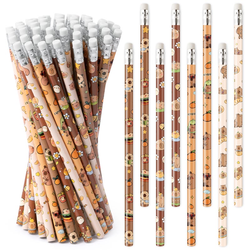 Xqumoi Capybara Pencils with Eraser - Cute Capybara #2 HB Pencils, School Classroom Student Rewards Back to School Office Supply Animal Print Goodie Bag Fillers Stuffers Birthday Party Favors - Image 1