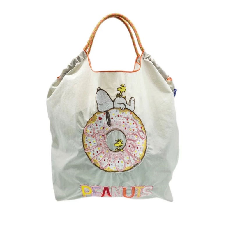 Japanese ball chain macaron embroidered shopping bag niche nylon handbag eco-friendly bag new cloth bagLight Grey Snoopy Donuts Light Grey Snoopy Donuts