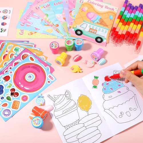 BenLouis 84Pcs Candyland Party Favors Ice Cream Donut Coloring Book Crayon Stickers Set Bulk for Kids Cupcake Lollipop Sweet Treats Birthday Gift Bag Desserts Pinata Filler Classroom Reward Crafts - Image 4