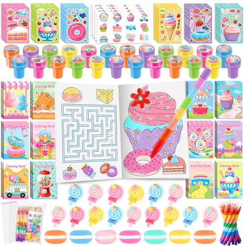 BenLouis 84Pcs Candyland Party Favors Ice Cream Donut Coloring Book Crayon Stickers Set Bulk for Kids Cupcake Lollipop Sweet Treats Birthday Gift Bag Desserts Pinata Filler Classroom Reward Crafts - Image 1