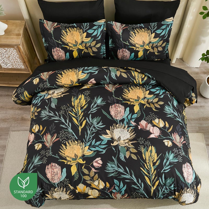 Luxudecor Queen Comforter Set 7 Pieces Bedding Sets, Black Floral Comforter and Sheet Set, Soft Microfiber Bed in a Bag for All Seasons (Black,90"x90") - Image 3