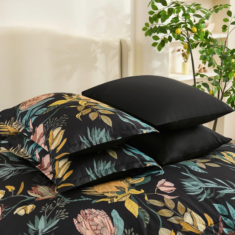 Luxudecor Queen Comforter Set 7 Pieces Bedding Sets, Black Floral Comforter and Sheet Set, Soft Microfiber Bed in a Bag for All Seasons (Black,90"x90") - Image 5