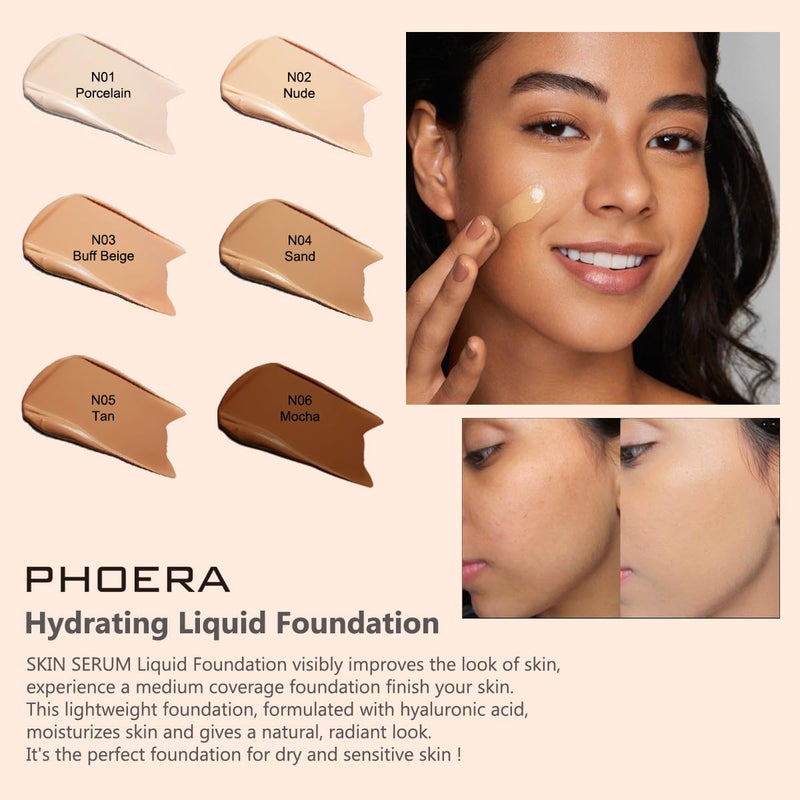 JISKG PHOERA Hydrating Serum Foundation,Flawless Full Coverage and Hypoallergenic Makeup Base Foundation. (N01 Porcelain, norm) - Image 2