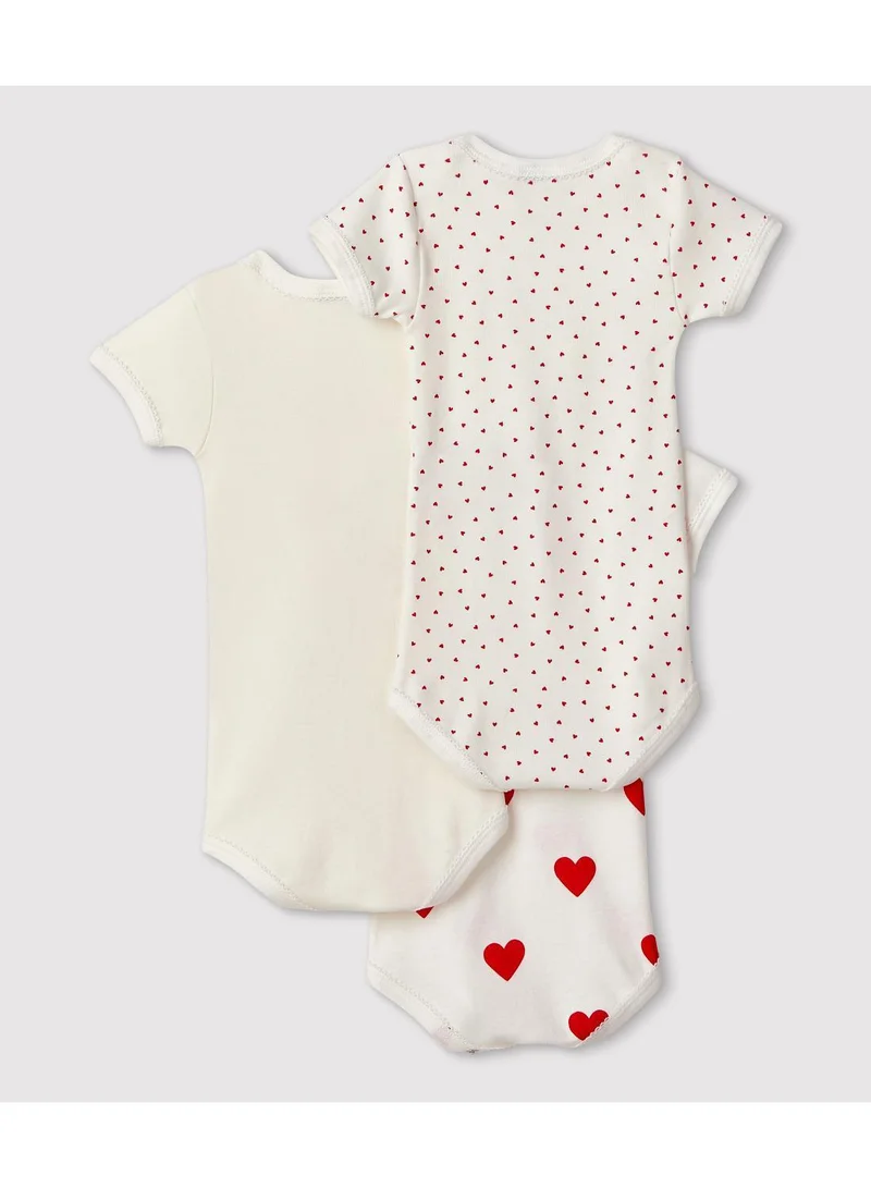 بيتي باتو Babies' Heart Patterned Short-Sleeved Cotton Bodysuits - 3-Pack