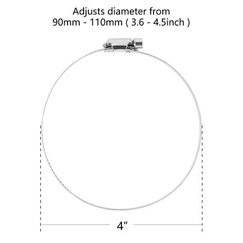 CABAX 4 Inch Duct Clamp, Stainless Steel Large Hose Clamp Adjustable Diameter 91-114mm Worm Drive Clamp for Plumbing Dryer Vent for Automotive Mechanical Agriculture, 4 Pack - Image 2