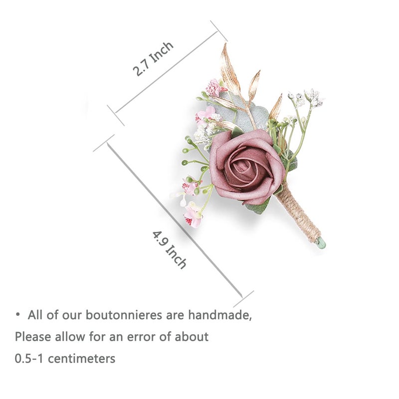 YSUCAU Dusty Rose Boutonnieres for Men Wedding Set of 10 Groom and Groomsmen Boutonniere for Rustic Fall Vintage Wedding Prom - Image 5