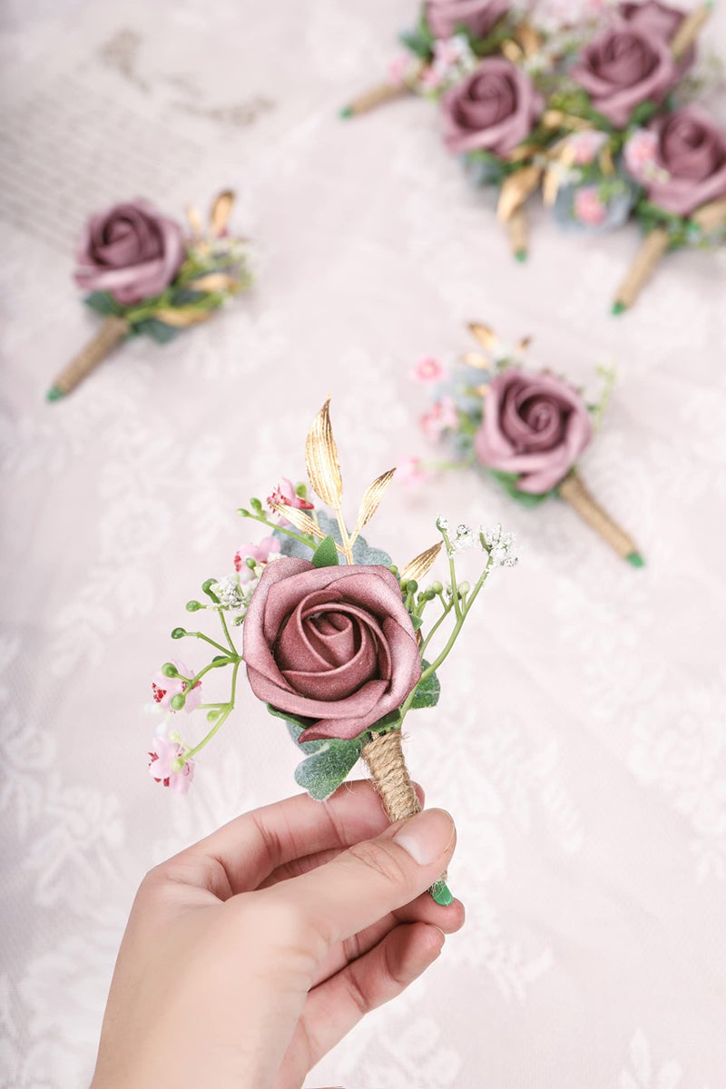 YSUCAU Dusty Rose Boutonnieres for Men Wedding Set of 10 Groom and Groomsmen Boutonniere for Rustic Fall Vintage Wedding Prom - Image 4