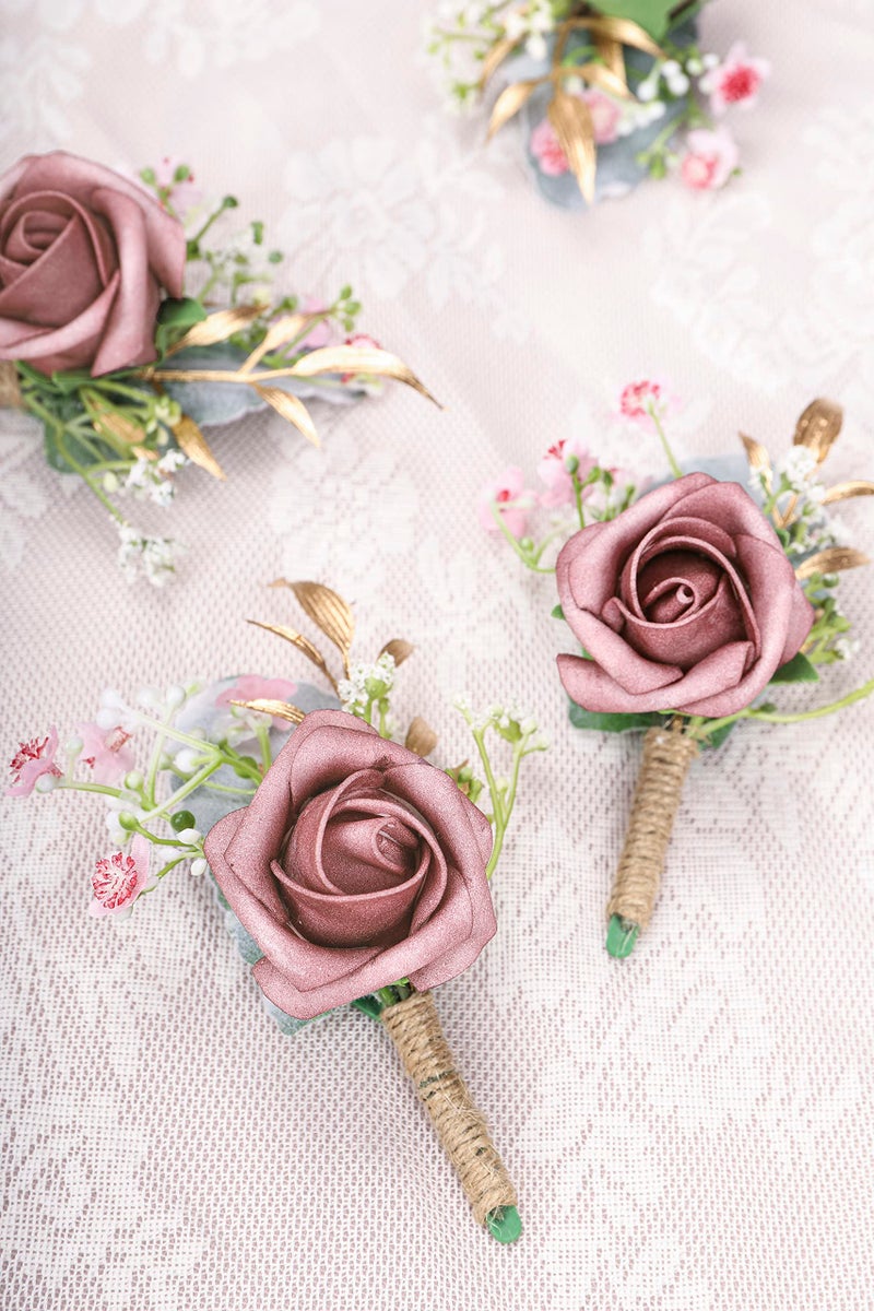 YSUCAU Dusty Rose Boutonnieres for Men Wedding Set of 10 Groom and Groomsmen Boutonniere for Rustic Fall Vintage Wedding Prom - Image 3