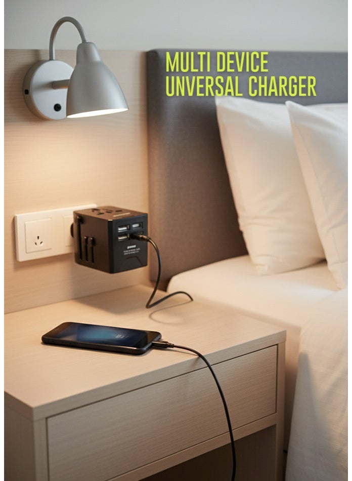 أونتايم أفضل محول سفر عالمي مع ٣ منافذ USB + منفذ Type-C | شاحن حائط دولي متعدد الوظائف للمملكة المتحدة والاتحاد الأوروبي والولايات المتحدة وأستراليا | محول طاقة شحن سريع | خرج ٥ فولت/٣.٥ أمبير | تصميم مدمج وآمن - Image 3