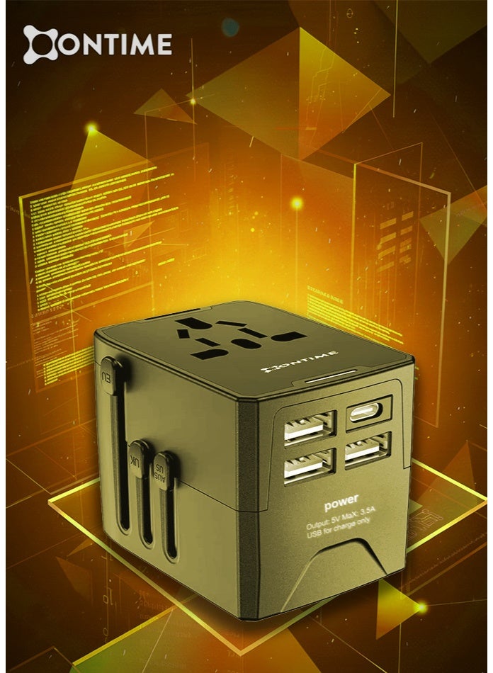 أونتايم أفضل محول سفر عالمي مع ٣ منافذ USB + منفذ Type-C | شاحن حائط دولي متعدد الوظائف للمملكة المتحدة والاتحاد الأوروبي والولايات المتحدة وأستراليا | محول طاقة شحن سريع | خرج ٥ فولت/٣.٥ أمبير | تصميم مدمج وآمن - Image 4