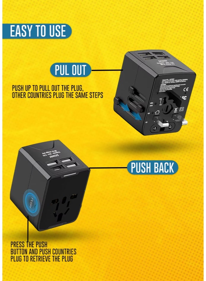 أونتايم أفضل محول سفر عالمي مع ٣ منافذ USB + منفذ Type-C | شاحن حائط دولي متعدد الوظائف للمملكة المتحدة والاتحاد الأوروبي والولايات المتحدة وأستراليا | محول طاقة شحن سريع | خرج ٥ فولت/٣.٥ أمبير | تصميم مدمج وآمن - Image 5
