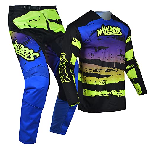 Willbros Motocross Jersey Pant Combo MX Gear Set Mens Motorcycle Offroad Dirt Bike Cycling Riding Racing BMX ATV Yellow Blue Jersey XXL Pants 38 - Image 3