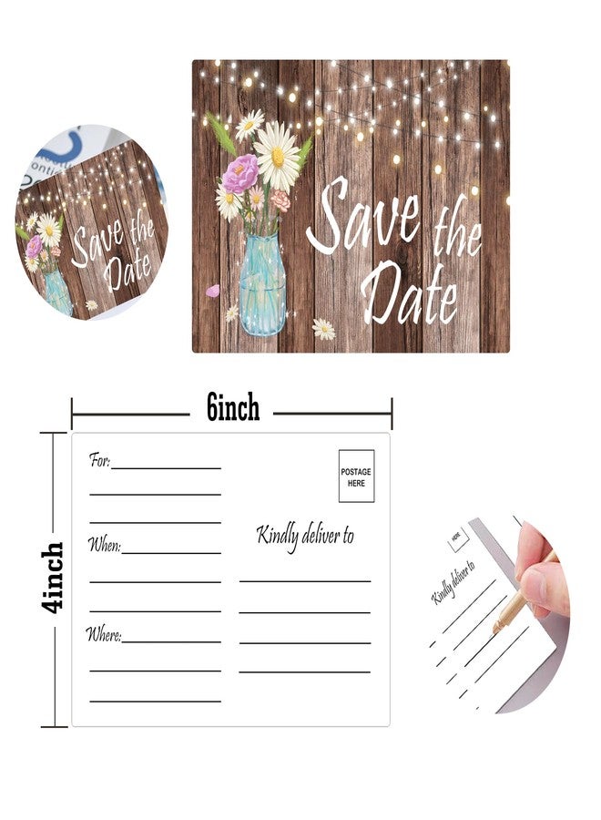 سمارستيكرس بطاقات بريدية ريفية لحفظ التاريخ، مقاس 4 × 6 بوصات، 50 قطعة، بطاقات دعوة عيد ميلاد، بطاقات تذكير بالمناسبات، بطاقات دعوة زفاف مع جانب مخصص للإرسال، مناسبة لحفلات الزفاف، الخطوبة، الذكرى السنوية، حفلات استقبال المولود، وحفلات أعياد الميلاد - Image 2