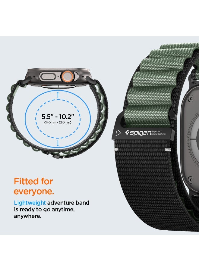 Spigen WBF1 Apple Watch Band for Apple Watch Ultra 3/2/1 49mm, Series 11/10 46mm, 9/8/7 45mm, SE3/SE2/SE/6/5/4 44mm, 3/2/1 42mm Lightweight Fabric Strap - Black Green - Image 3