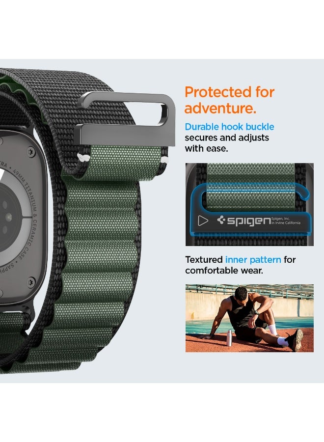 Spigen WBF1 Apple Watch Band for Apple Watch Ultra 3/2/1 49mm, Series 11/10 46mm, 9/8/7 45mm, SE3/SE2/SE/6/5/4 44mm, 3/2/1 42mm Lightweight Fabric Strap - Black Green - Image 5