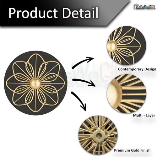 DeWoGift Set of 9 Gold Metal Wall Art Decor | Floral Golden 3D Wall Sculpture Hanging for Living Room, Bedroom, Office, Hotel | Modern Luxury Home Wall Decoration - Image 2