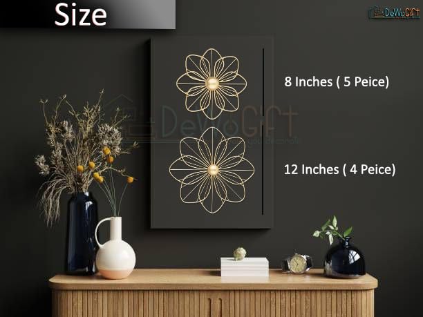 DeWoGift Set of 9 Gold Metal Wall Art Decor | Floral Golden 3D Wall Sculpture Hanging for Living Room, Bedroom, Office, Hotel | Modern Luxury Home Wall Decoration - Image 3