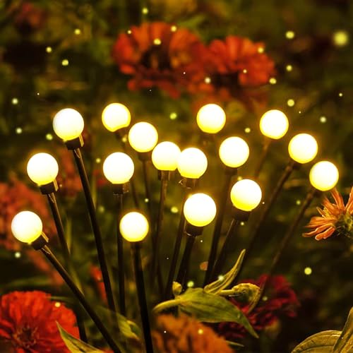 GIGAWATTS GW-301WW Solar Firefly Light with 3V Panel BIS Approved 600mAh Battery IP65 Waterproof 8 LED Starburst Swaying Ground Outdoor Lamp for Garden Lawn Patio Pathway (Pack of 2, Warm White) - Image 1