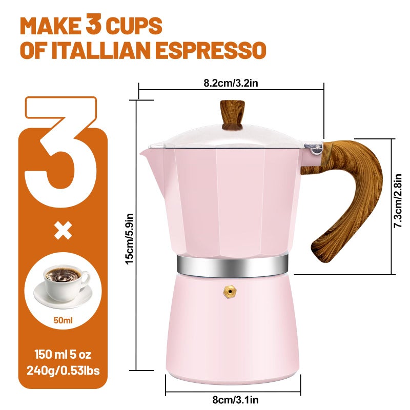 DITOSH 3 Cup Aluminum Espresso Stovetop Moka Pot Express Coffee Maker Percolator Italian Classic Mocha Coffee Machine for Italian and Cuban Cafe Brewing for Home & Camping 150ml 5oz - Image 2