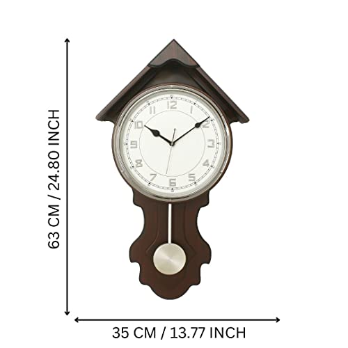 CHRONIKLE Elegant Vertical Hut Design Wooden Chocolate Color Analog Home/Office Decor Pendulum Wall Clock with Sweep Movement (Size: 35 x 8 x 63 CM | Weight: 1865 grm | Color: Chocolate) - Image 4