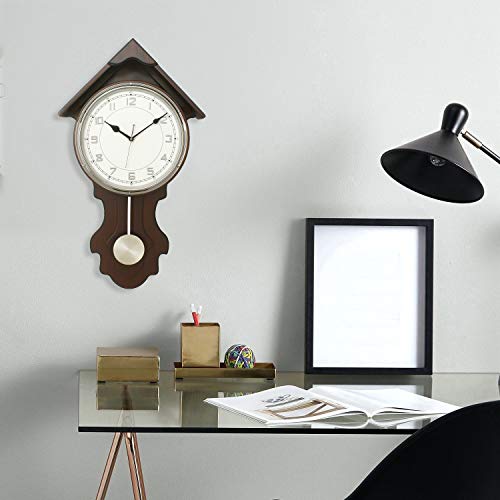 CHRONIKLE Elegant Vertical Hut Design Wooden Chocolate Color Analog Home/Office Decor Pendulum Wall Clock with Sweep Movement (Size: 35 x 8 x 63 CM | Weight: 1865 grm | Color: Chocolate) - Image 2