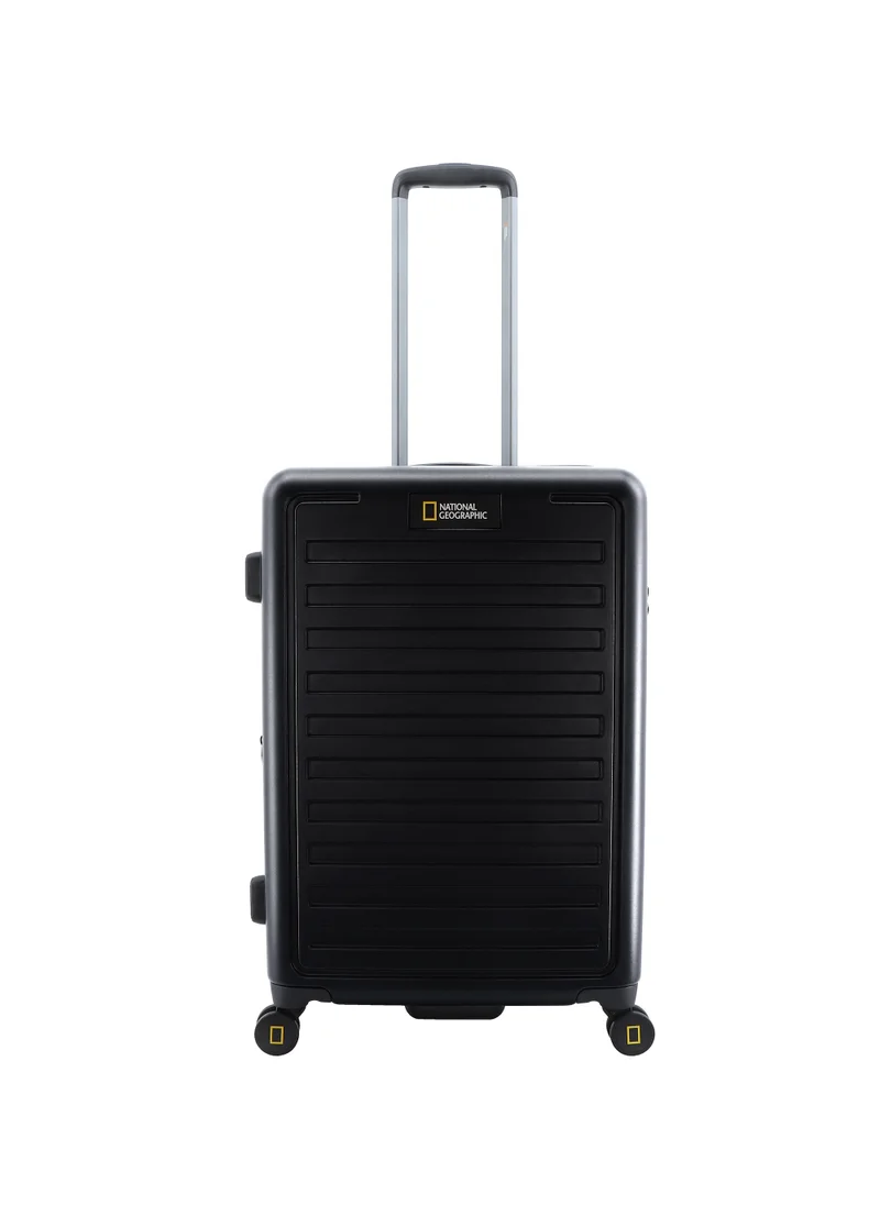 NATIONAL GEOGRAPHIC National Geographic Cruise 100% PC Hardshell Medium Check-In Suitcase Black, Durable Lightweight TSA Combination Lock Travel Luggage, 4 Quite Spinner Wheel Trolley Bag (24 Inch).