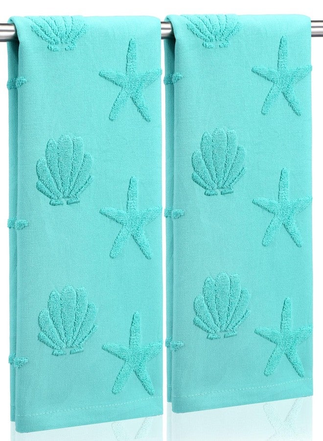 Gilprop 2 Pcs Coastal Hand Towels for Bathroom 100% Cotton Jacquard Weave Hand Towels Seashell Starfish Beach Soft Absorbent Washcloth for Spring Summer Kitchen Bathroom Home Decor, 29.5 x 13.8 Inch - Image 1