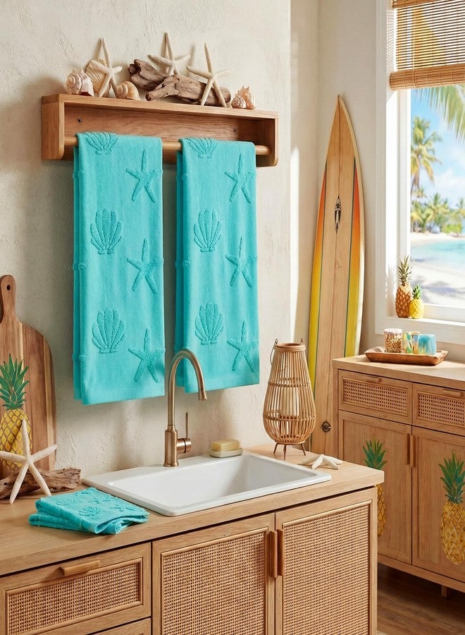 Gilprop 2 Pcs Coastal Hand Towels for Bathroom 100% Cotton Jacquard Weave Hand Towels Seashell Starfish Beach Soft Absorbent Washcloth for Spring Summer Kitchen Bathroom Home Decor, 29.5 x 13.8 Inch - Image 4