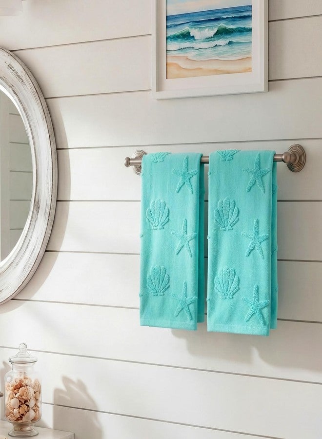 Gilprop 2 Pcs Coastal Hand Towels for Bathroom 100% Cotton Jacquard Weave Hand Towels Seashell Starfish Beach Soft Absorbent Washcloth for Spring Summer Kitchen Bathroom Home Decor, 29.5 x 13.8 Inch - Image 3