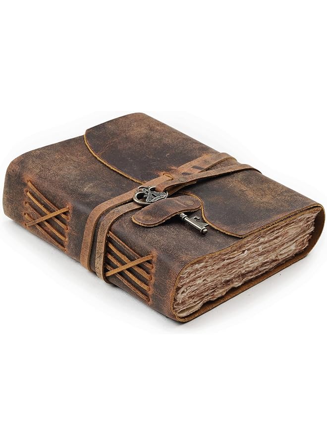 erorex Journal Vintage Bound Journal For Women Men Handmade Vintage Deckle Edge Paper Vintage Key Closure Book Of Shadows Sketchbook 6 Inches  - Image 1