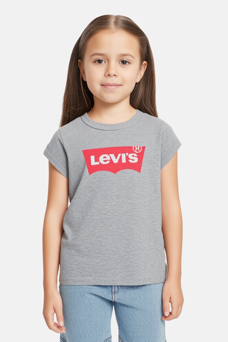 Levi's تي شيرت بنات أطفال بياقة دائرية وأكمام قصيرة بشعار العلامة التجارية، رمادي - Image 1