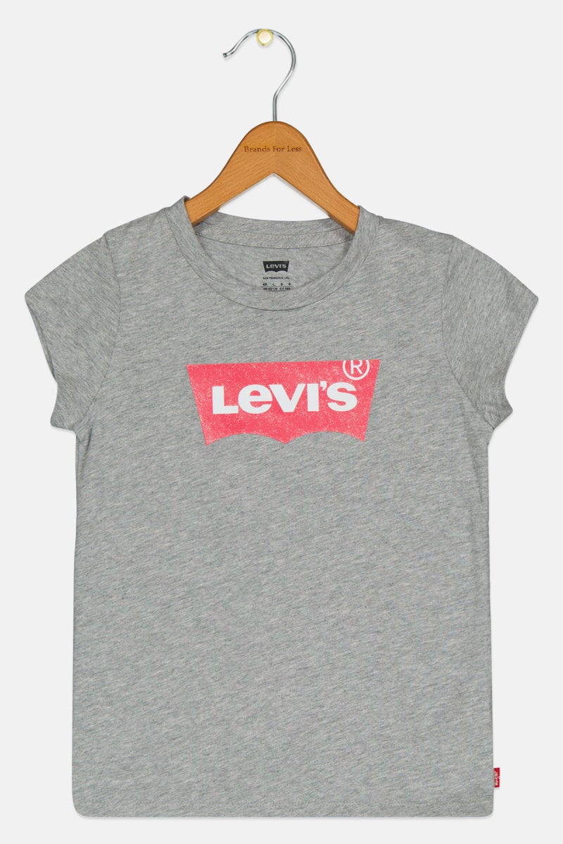 Levi's تي شيرت بنات أطفال بياقة دائرية وأكمام قصيرة بشعار العلامة التجارية، رمادي - Image 2