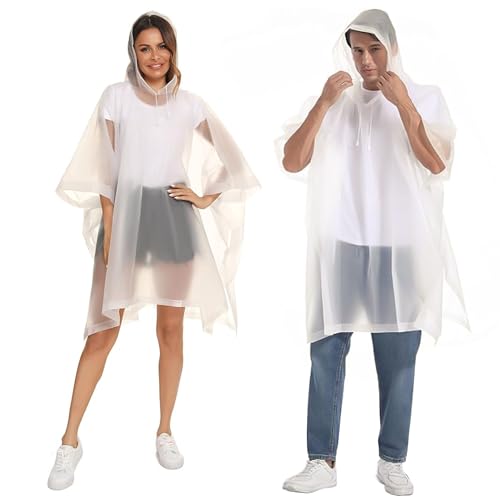 HACER EVA Poncho Raincoat Transparent Hooded Water Resistant Rain Jacket with Sleeves for Women Men Camping Rainy Season Travel - White - Image 2