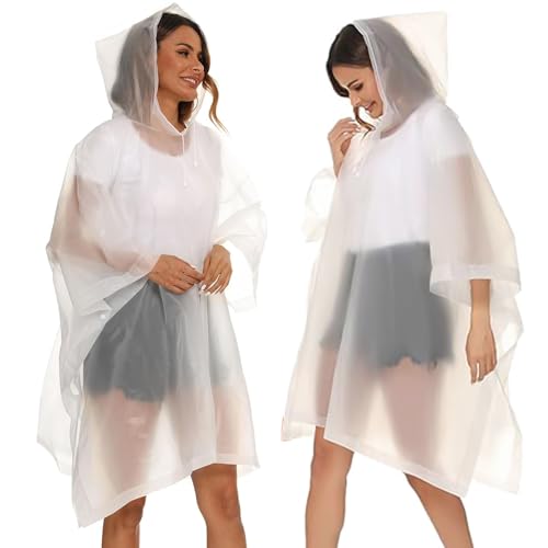 HACER EVA Poncho Raincoat Transparent Hooded Water Resistant Rain Jacket with Sleeves for Women Men Camping Rainy Season Travel - White - Image 3
