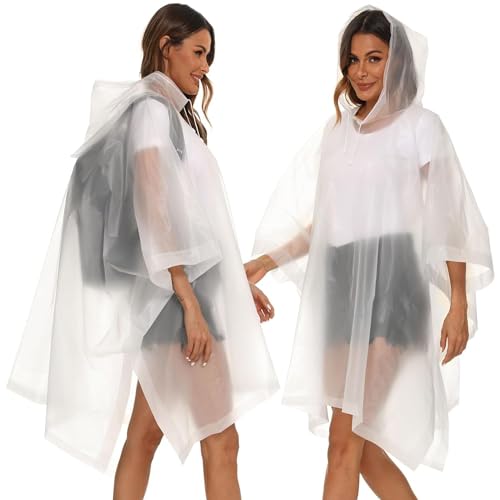 HACER EVA Poncho Raincoat Transparent Hooded Water Resistant Rain Jacket with Sleeves for Women Men Camping Rainy Season Travel - White - Image 4