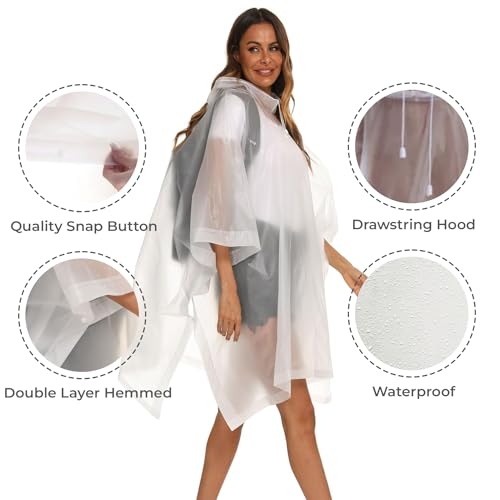 HACER EVA Poncho Raincoat Transparent Hooded Water Resistant Rain Jacket with Sleeves for Women Men Camping Rainy Season Travel - White - Image 5