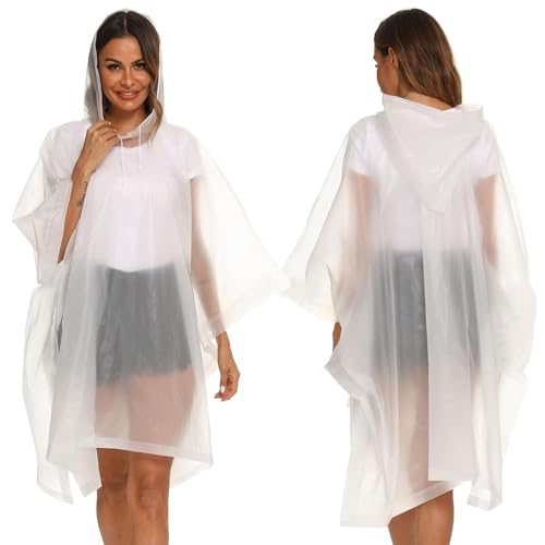 HACER EVA Poncho Raincoat Transparent Hooded Water Resistant Rain Jacket with Sleeves for Women Men Camping Rainy Season Travel - White - Image 1