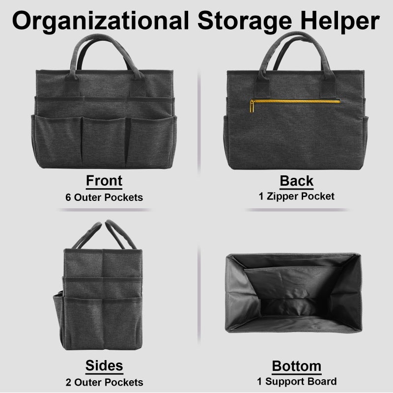 Cupohus Art Organizer Craft Storage Tote Bag with Pockets and Handles, Oxford Fabric Carrying Caddy for Teacher, Officer, Artist, Students, Traveler, and more â€“Grey - Image 4