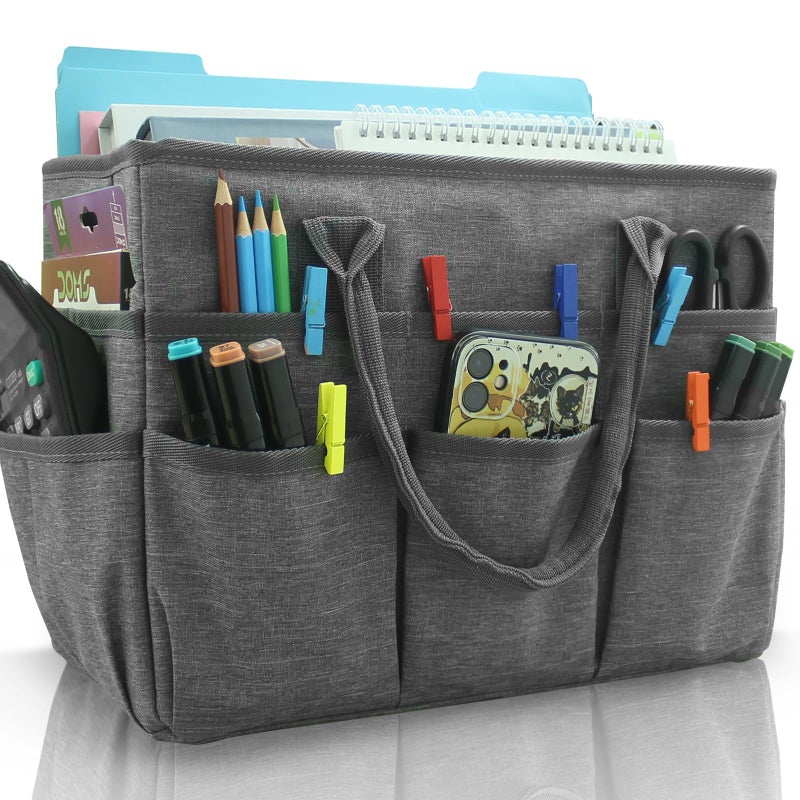Cupohus Art Organizer Craft Storage Tote Bag with Pockets and Handles, Oxford Fabric Carrying Caddy for Teacher, Officer, Artist, Students, Traveler, and more â€“Grey - Image 1
