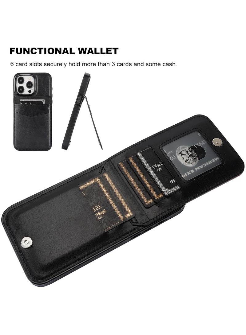 عام آيفون 15 برو ماكس حافظة محفظة مع حامل بطاقة الائتمان ، فليب قسط الجلود المشبك المغناطيسي مسنده الثقيلة الغطاء الواقي آيفون 15 برو ماكس 6.7 بوصة - Image 3