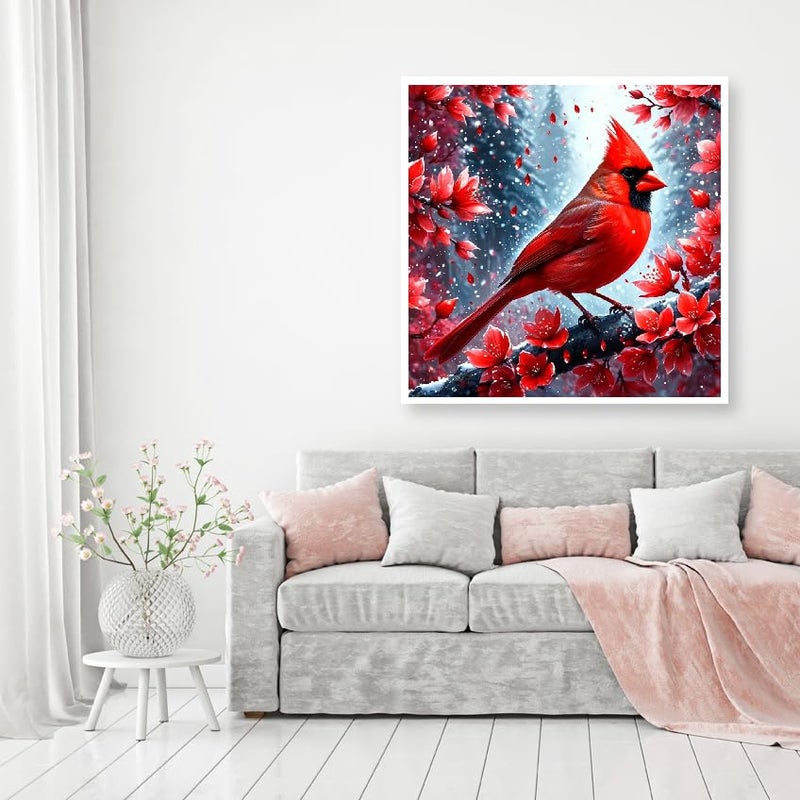 MOMDEDP Cardinal Diamond Painting Kits for Adults, Christmas Winter Red Birds Flowers 5D DIY Diamond Art Kits for Beginners Round Full Drill Diamond Painting for Home Wall Decoration Gift 12×12inch - Image 5