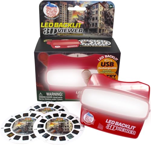 WARM FUZZY Toys LED Backlit 3D Viewer Natural Disasters New 2025 USBC Rechargeable Viewer for Kids Adults Includes 3 Reels with 21 HD 3D Images Patent Pending Retro Toy - Image 1