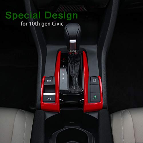 Thenice for 10th Gen Civic Gear Box Trims CVT Automatic Transmission Shift Boots Panel Stickers for Honda Civic Sedan Hatchback Coupe 2021 2020 2019 2018 2017 2016 -Red - Image 2