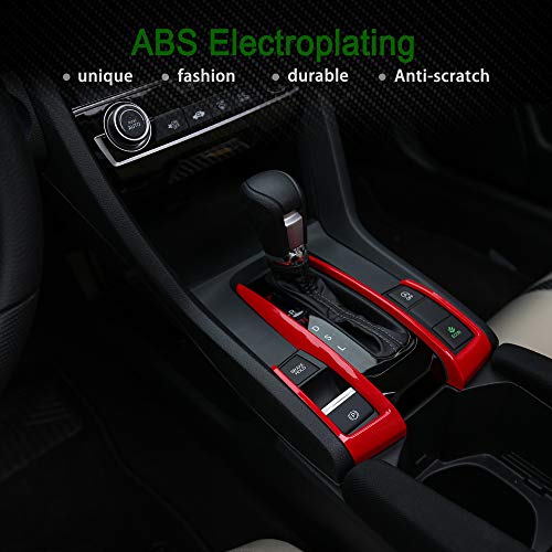Thenice for 10th Gen Civic Gear Box Trims CVT Automatic Transmission Shift Boots Panel Stickers for Honda Civic Sedan Hatchback Coupe 2021 2020 2019 2018 2017 2016 -Red - Image 3