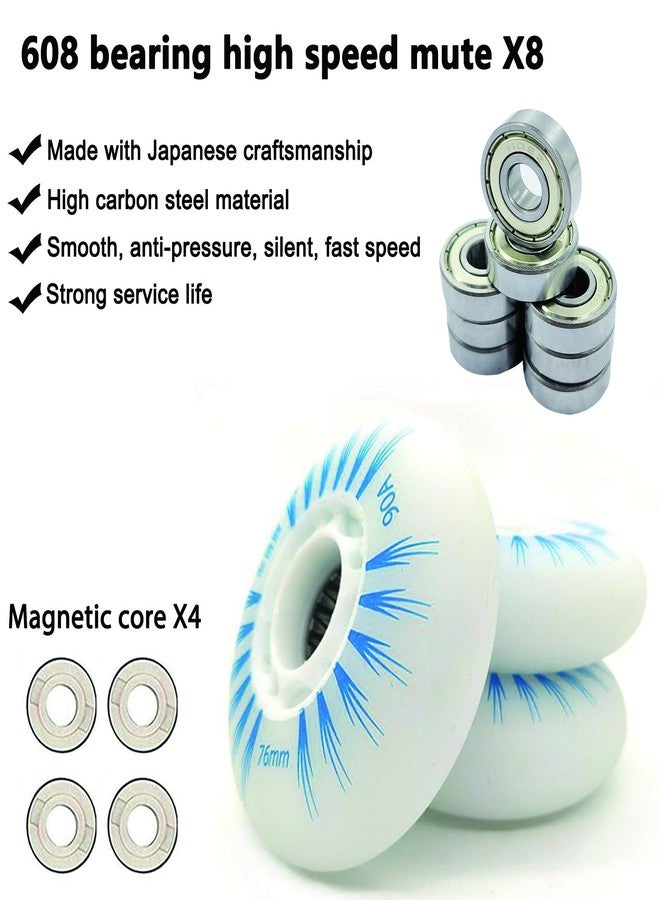 FYANER Light Up Inline Skate Wheels 4 Pack - Luminous Flash Inline Skates Replacement Wheel 76mm(Blue), Universal - Image 3