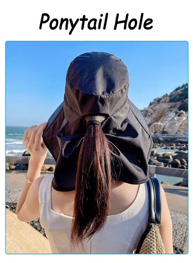 إيوهاك قبعة شمسية صيفية نسائية واسعة الحواف مع غطاء للرقبة، قبعة قابلة للتعديل للحماية من الأشعة فوق البنفسجية، قبعة للحدائق، قابلة للطي، قبعة للسفر والتنزه في رحلات السفاري (مقاس متوسط) (مقاس أمريكي، ألفا، متوسط، بيج) - Image 4