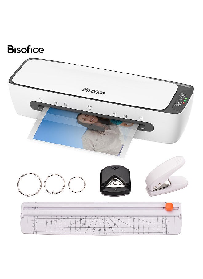 Bisofice - SL688 Desktop Laminator Machine Set A4 Size Multifunctional Hot and Cold Lamination 2 Roller System 9 inches Max Width with Paper Cutter Trimmer Rounder Hole Puncher Binding Hoop - Image 1