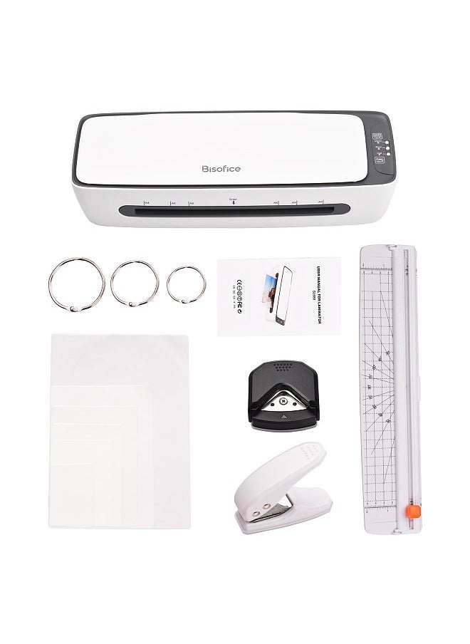 Bisofice - SL688 Desktop Laminator Machine Set A4 Size Multifunctional Hot and Cold Lamination 2 Roller System 9 inches Max Width with Paper Cutter Trimmer Rounder Hole Puncher Binding Hoop - Image 1