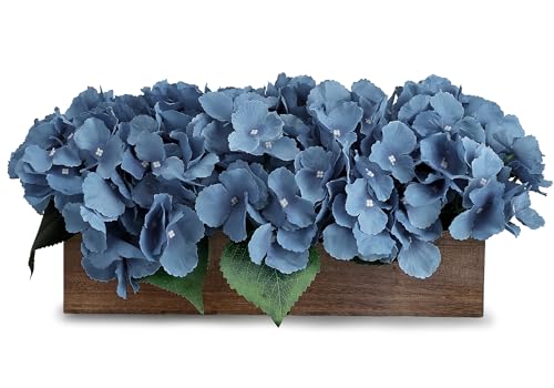 Scawim PreMade Flower Table Centerpiece Artificial Hydrangea Arrangements Centerpieces Fake Flowers Decor Wood Tray with Faux Flower Wedding Room Kitchen Farmhouse Indoor Office PartyNavy Blue - Image 1